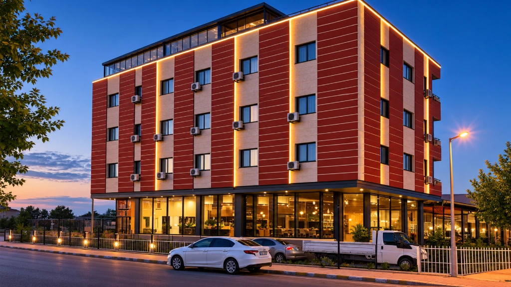 Alaşehir Barış Hotel'in alacakaranlıkta dış cephe görünümü